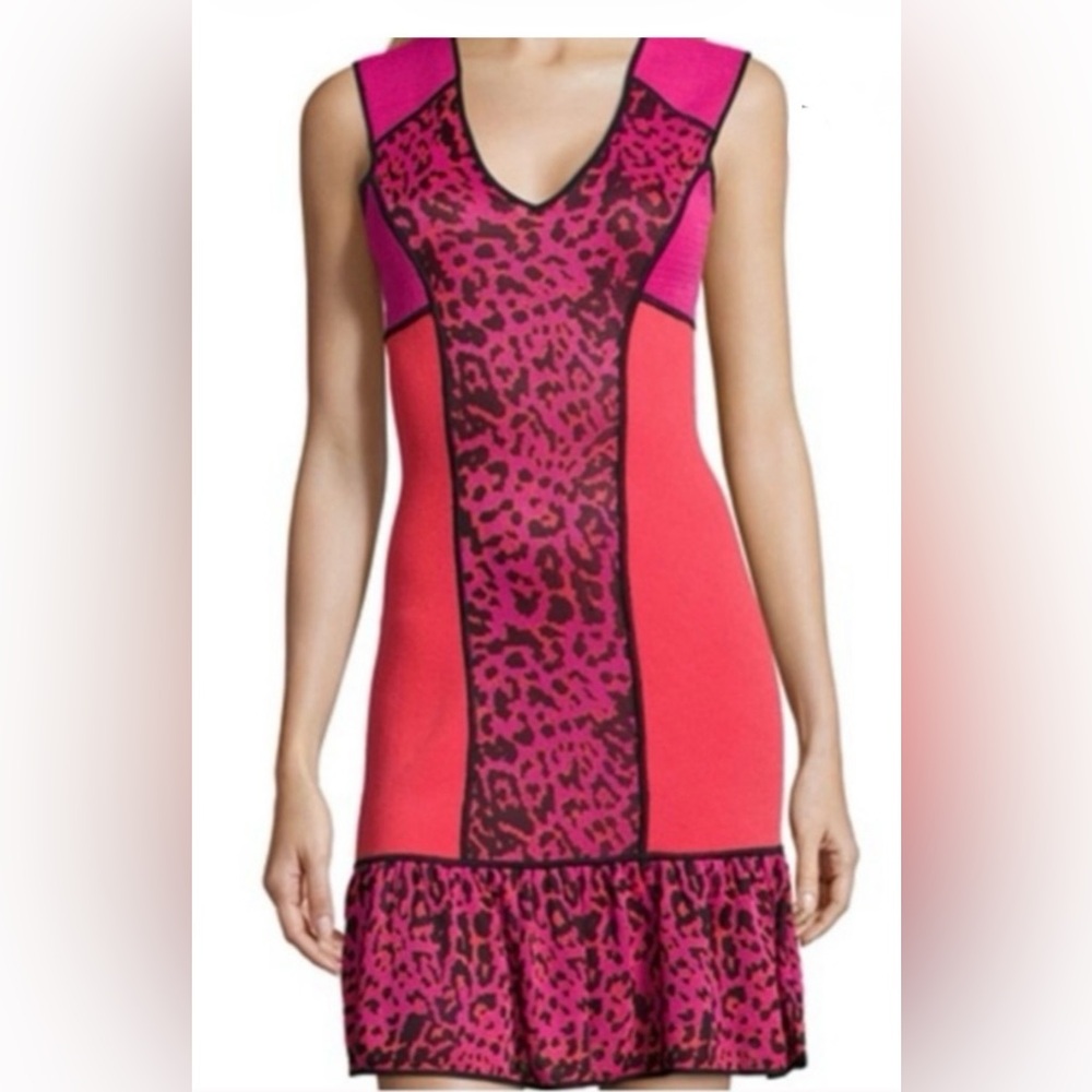 Marchesa Pink and Coral Animal-Print Mini Dress
